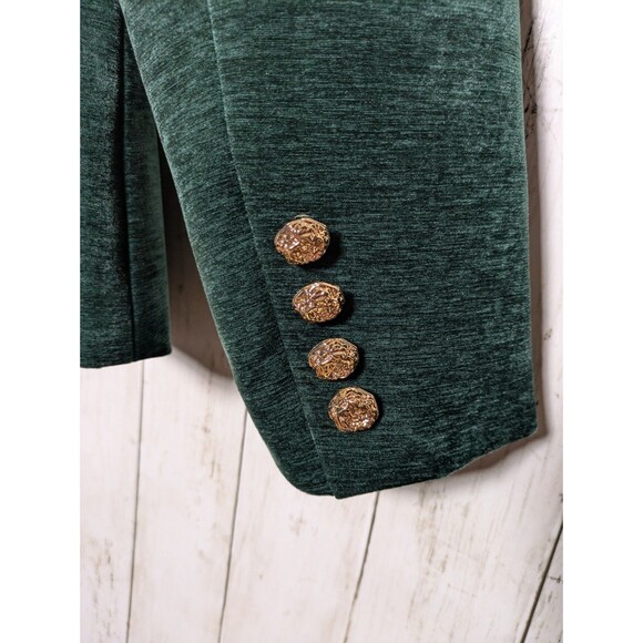 Green Velvet Blazer Jacket Gold Buttons Size XL Witchy Holiday Party Glam Sexy - Picture 4 of 8